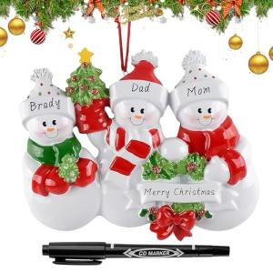 Personalized Snowman Christmas Ornament 2025, Custom Engraved Names & Year, Custom Polyresin Hanging Snowman Ornament for Xmas Tree Decoration Holiday Family Decor Gifts (Family of 3)