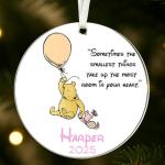 Classic Winnie The Pooh and Friends Christmas Ornament – Personalized 3.5” Round Acrylic Decoration - Sometimes The Smallest Things – Nursery Keepsake or Custom Holiday Décor