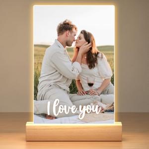 Bulaient Personalized Picture Frame, Custom Photo Frame with Night Light, Custom Picture Frames, Personalized Anniversary Birthday Gifts for Women Men Her Him Girlfriend Boyfriend Couple