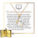 Granddaughter Book Necklace, For Granddaughters - The Most Beautiful Chapter Books Adjustable Silver Gold Book Pendant with 6 Pages Engraved Information Jewelry Gifts from Grandma (Granddaughter-with card)
