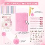 Janlaugh DIY Journal Diary with Lock Pack Scrapbook Kit Stationery Diary Supplies Art Crafts Kit for Birthday Holidays Ideal Gifts for Women Teen Girls(Pink,Plush)