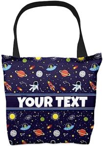 Bouncing Brick Designs Personalized Tote Bag - Outer Space, Custom Name/Text, Reusable w/Straps, Canvas Cloth Fabric, Customized Gift Idea, Birthday/Christmas/Holiday Present, 16x16