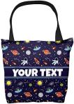 Bouncing Brick Designs Personalized Tote Bag - Outer Space, Custom Name/Text, Reusable w/Straps, Canvas Cloth Fabric, Customized Gift Idea, Birthday/Christmas/Holiday Present, 16x16