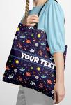 Bouncing Brick Designs Personalized Tote Bag - Outer Space, Custom Name/Text, Reusable w/Straps, Canvas Cloth Fabric, Customized Gift Idea, Birthday/Christmas/Holiday Present, 16x16