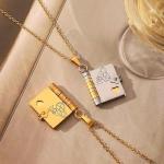 Granddaughter Book Necklace, For Granddaughters - The Most Beautiful Chapter Books Adjustable Silver Gold Book Pendant with 6 Pages Engraved Information Jewelry Gifts from Grandma (Granddaughter-with card)