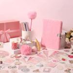 Janlaugh DIY Journal Diary with Lock Pack Scrapbook Kit Stationery Diary Supplies Art Crafts Kit for Birthday Holidays Ideal Gifts for Women Teen Girls(Pink,Plush)
