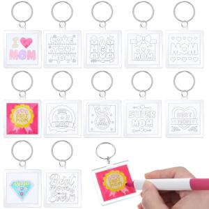 Trnayi 24 Pcs Mom Craft DIY Acrylic Color Your Own Keychains Bulk for Mother Good Mom Ever Paper Crafts Gifts Kit for Happy Mother Gifts Activities