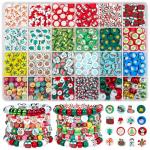Gionlion Christmas Beads Bracelet Making Kit, 800 Pcs Polymer Clay Beads Jewelry Kit for Girls, Holiday DIY Craft with Christmas Crafts Charms, Perfect Stocking Stuffer for Kids