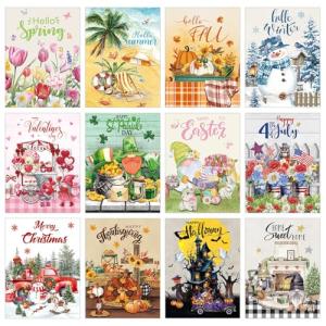 VioraWhite 12 Pcs Seasonal Diamond Art Set for Adults Holiday Theme Diamond Painting Kits for Women DIY Cartoon 5d Rhinestones Crafts Gifts with Tools for Home Wall Decoration(Fresh)