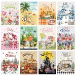 VioraWhite 12 Pcs Seasonal Diamond Art Set for Adults Holiday Theme Diamond Painting Kits for Women DIY Cartoon 5d Rhinestones Crafts Gifts with Tools for Home Wall Decoration(Fresh)