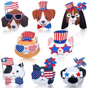 Ferraycle 16 Packs Patriotic Pets Magnet Crafts Kit 4th of July Felt Patriotic Crafts Memorial Day Refrigerator Magnets Independence Day Gifts for Home DIY Holiday Decorations