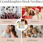 Granddaughter Book Necklace, For Granddaughters - The Most Beautiful Chapter Books Adjustable Silver Gold Book Pendant with 6 Pages Engraved Information Jewelry Gifts from Grandma (Granddaughter-with card)