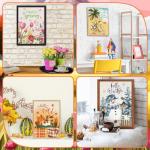 VioraWhite 12 Pcs Seasonal Diamond Art Set for Adults Holiday Theme Diamond Painting Kits for Women DIY Cartoon 5d Rhinestones Crafts Gifts with Tools for Home Wall Decoration(Fresh)