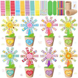 Motipuns 48 Pack Mother's Day Crafts Gifts Spring Paper Flower Pot Craft Kits Spring Make Your Own Flowers Craft with Sticker DIY Thanks Teacher Decoration for Home Education Fun Art Holiday Activitiy