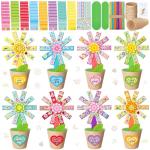 Motipuns 48 Pack Mother's Day Crafts Gifts Spring Paper Flower Pot Craft Kits Spring Make Your Own Flowers Craft with Sticker DIY Thanks Teacher Decoration for Home Education Fun Art Holiday Activitiy