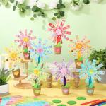 Motipuns 48 Pack Mother's Day Crafts Gifts Spring Paper Flower Pot Craft Kits Spring Make Your Own Flowers Craft with Sticker DIY Thanks Teacher Decoration for Home Education Fun Art Holiday Activitiy