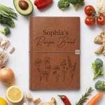 Dyoart Custom Recipe Journal Book Blank with Name, Gifts for Mothers Day, Personalized Leather DIY Cookbook, 9"X6.7" Empty Cooking Notebook Christmas Birthday Gifts for Wife Mom Grandma