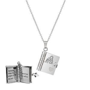 Granddaughter Book Necklace, For Granddaughters - The Most Beautiful Chapter Book Adjustable Silver Gold Book Pendant with 6 Pages Engraved Information Jewelry Gifts from Grandma (granddaughter-silver)