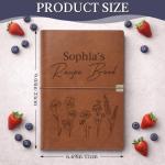 Dyoart Custom Recipe Journal Book Blank with Name, Gifts for Mothers Day, Personalized Leather DIY Cookbook, 9"X6.7" Empty Cooking Notebook Christmas Birthday Gifts for Wife Mom Grandma