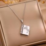 Granddaughter Book Necklace, For Granddaughters - The Most Beautiful Chapter Book Adjustable Silver Gold Book Pendant with 6 Pages Engraved Information Jewelry Gifts from Grandma (granddaughter-silver)