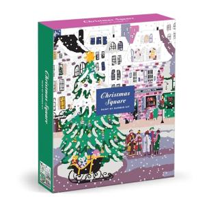 Galison Joy Laforme Christmas Square – DIY 9 x 12 Paint by Number Kit with Stunning Christmas Art for Beginners and Experts Includes Paint and Brushes