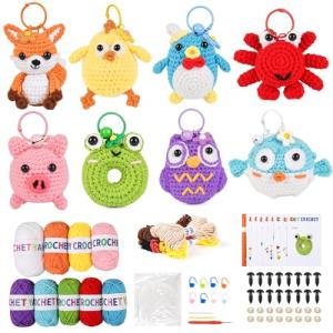 2026 Upgraded 8Pcs Christmas Crochet Kit for Beginners – DIY Animal Set with Step-by-Step Video Guides, Premium Yarn & Safety Hooks, Perfect Holiday Birthday Gift for Adults/Kids to Learn Crocheting