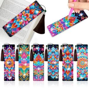 Wivico 6 Pcs Diamond Art Bookmarks Kits for Adults,Faux Leather Bookmark with DIY Diamond Painting,Made with 5D Diamond Dot Craftsmanship for Holiday Gifts(Mandala)