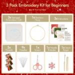 Christmas Embroidery Kits: 3 Pack Cross Stitch Kit for Beginners Adults, DIY Ornaments Craft Kit with All Tools & Instructions, Stamped Hand Embroidery Starter Kit for Holiday Crafts & Xmas Home Decor