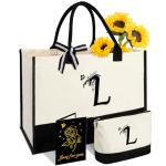 Custom Initial Canvas Tote and Makeup Bag Set