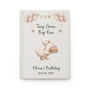 Hilis Custom One Silly Goose 1st Birthday Guest Book, Personalized Baby Boy or Girl Memory Keepsake Journal, A5 Hardcover Lined Notebook Gift D228A