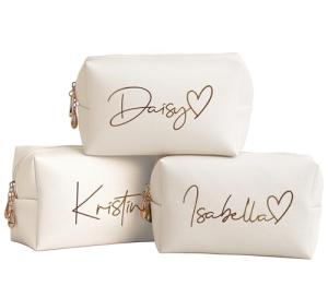 DayOfShe Personalized Name Makeup Bag Toiletry Bag for Bridesmaid Gifts Bridal Shower Wedding Gifts, Custom Cosmetic Bag for Best Friend Birthday Gifts
