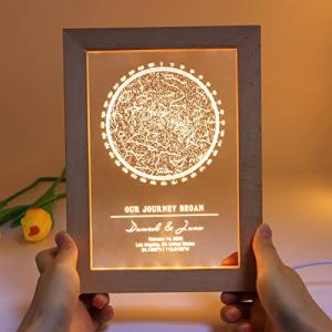 ALBK Custom Star Map - Personalized Star Constellation Map Father's Day Acrylic Night Light in Wooden Frame, Plaque Gift for Special Date Anniversary Custom Night Sky - Stars Chart Art Print