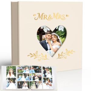 Barsone Linen Wedding Photo Album 4x6 with 400 Pockets(Large Capacity Customizable Memory Book, Custom Engraved Cover, Bridal Photo Album for Engagement, Gifts & Memory Keepsake)-White Inner Pages