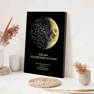 TM TEEMAN First Mothers Day Gift Custom Moon Phase Print Star Map For Specific Date Canvas/poster, Personalized 1st Mothers Day Gift For New Mom Custom Star Map Print With Art Real Moon Phase