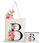 Personalized Initial Canvas Tote Bag for Women