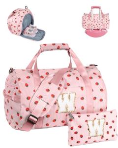 Vogewood Teenager Girl Gift Ideas, Girls Gym Bag, Kids Personalized Weekend Duffel Bags with Shoe Compartment, Initial Travel Tote with Makeup Bag, Holiday Gift Set (Letter W)
