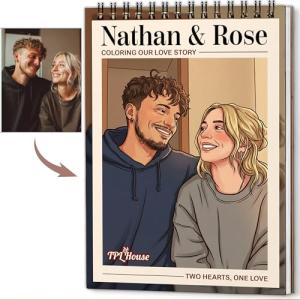 TPLHOUSE Personalized Couple Memory Coloring Book for Adults – Custom Coloring Pages from Your Photos, 12–48 Pages, Keepsake for Newlyweds, Premium Softcover or Wooden Cover, Spiral Binding