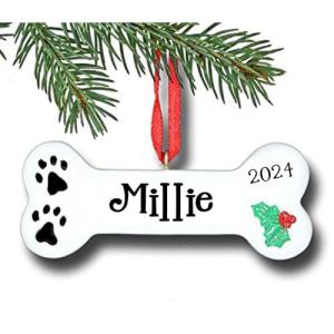 Personalized Dog Bone Christmas Ornament 2025 – Custom Pet Name Paw Print Keepsake – Holiday Dog Ornament & Tree Decoration Gift for Pet Lovers
