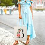 Personalized Initial Canvas Tote Bag for Women