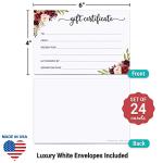 Floral Gift Certificates with Envelopes - Set of 24