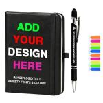 Personalized Leather Notebook with Pen and Sticky Tabs