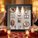 DIY Silhouette Shadow Box Frame Kit, Mini Gold Photo Display with Figurines, Custom Memory Collage Frame for Pictures, Crafts & Home Decor Gift (Black)