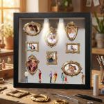 DIY Silhouette Shadow Box Frame Kit, Mini Gold Photo Display with Figurines, Custom Memory Collage Frame for Pictures, Crafts & Home Decor Gift (Black)