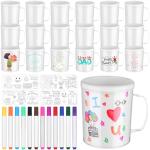 30 Pcs Painted Mug Kit for Kids Bulk 8 oz Plastic Mugs with Handle Color Your Own Cups Reusable Water Milk Tea Mugs DIY Coffee Mug for Birthday Mothers Fathers Day Graduation Easter Christmas Gift