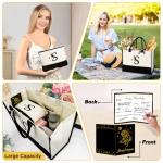 Personalized Gifts for Women - Initial Canvas Tote Bag & Makeup Bag, Custom Bags for Beach, Christmas, Wedding, Birthday, Holiday, Monogram Birthday Gifts for Women, Mom, Wife, Teacher, Friend - S