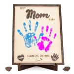 Personalized Best Mom Ever Gifts - Wooden Keepsake Sign with Kids Handprint Art, Custom Ink Name, DIY Craft Kit for Mother's Day, Handmade Family Decor, Unique Birthday Gift Idea for Mom