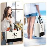Personalized Gifts for Women - Initial Canvas Tote Bag & Makeup Bag, Custom Bags for Beach, Christmas, Wedding, Birthday, Holiday, Monogram Birthday Gifts for Women, Mom, Wife, Teacher, Friend - S