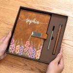 Pawfect House Gifts Personalized Birth Month Flower Notebook Set, Graduation Gifts For Besties, Sisters, BFF, Be Proud Of Who You Are, Leather Journal Birthday Gifts For Women, Teacher, Coworker
