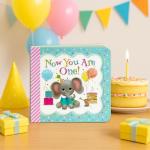 Now You Are One: Little Bird Greetings, Greeting Card Board Book with Personalization Flap, 1st Birthday Gifts for One Year Olds