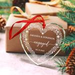Engaged Christmas Tree Heart Glass Ornament, Personalized Names & Date Engagement Ornament, Anniversary Decoration Gifts for Couple Mr Mrs Fiance Fiancee, Custom Christmas Engaged Keepsake Ornaments